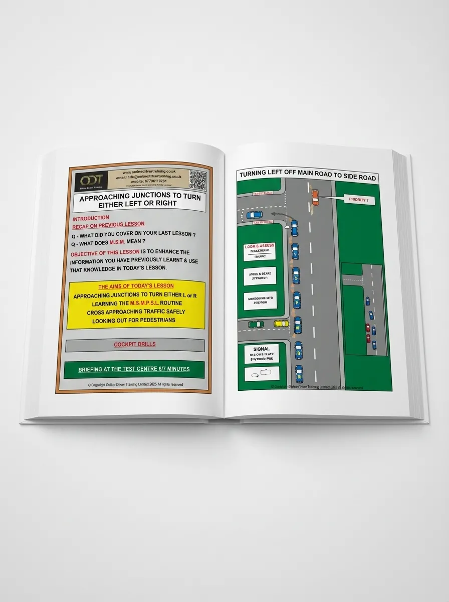 Driving lesson book with diagrams